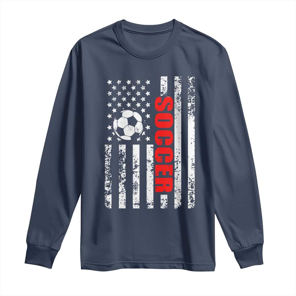 Distressed USA Flag Soccer Player Long Sleeve Shirt Patriotic American Football Lover
