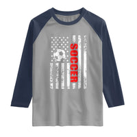Distressed USA Flag Soccer Player Raglan Shirt Patriotic American Football Lover