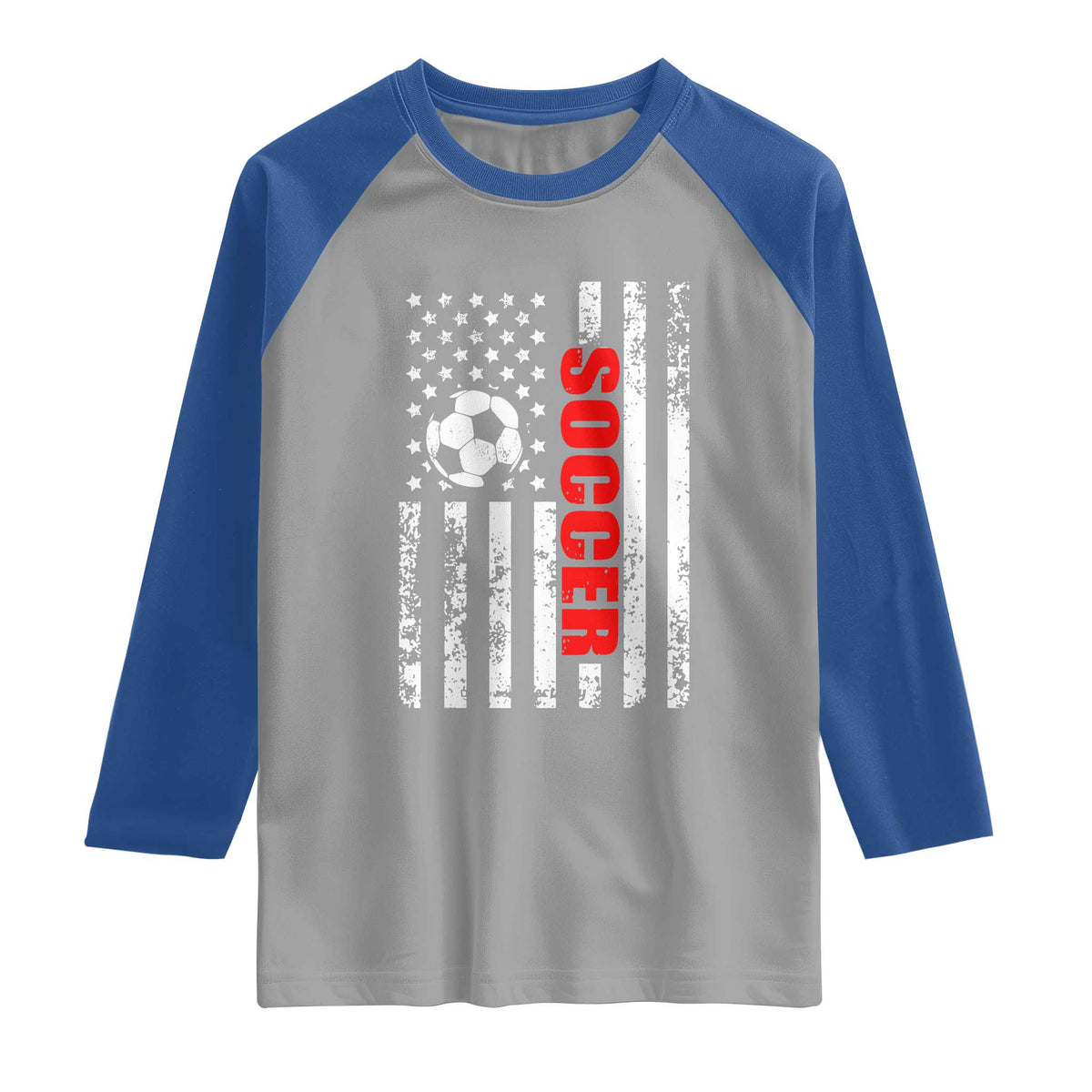 Distressed USA Flag Soccer Player Raglan Shirt Patriotic American Football Lover