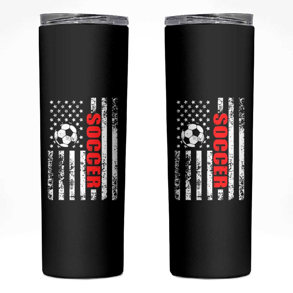 Distressed USA Flag Soccer Player Skinny Tumbler Patriotic American Football Lover