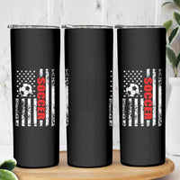 Distressed USA Flag Soccer Player Skinny Tumbler Patriotic American Football Lover