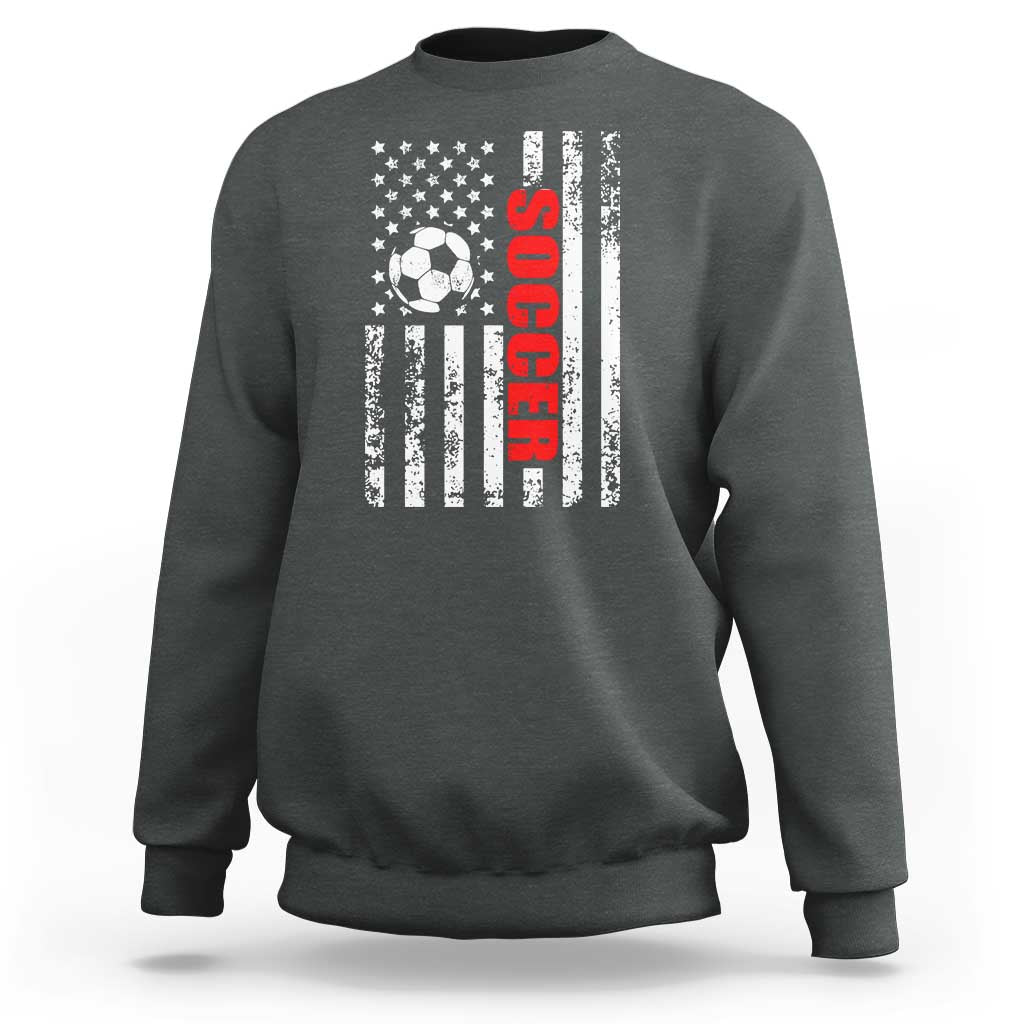 Distressed USA Flag Soccer Player Sweatshirt Patriotic American Football Lover