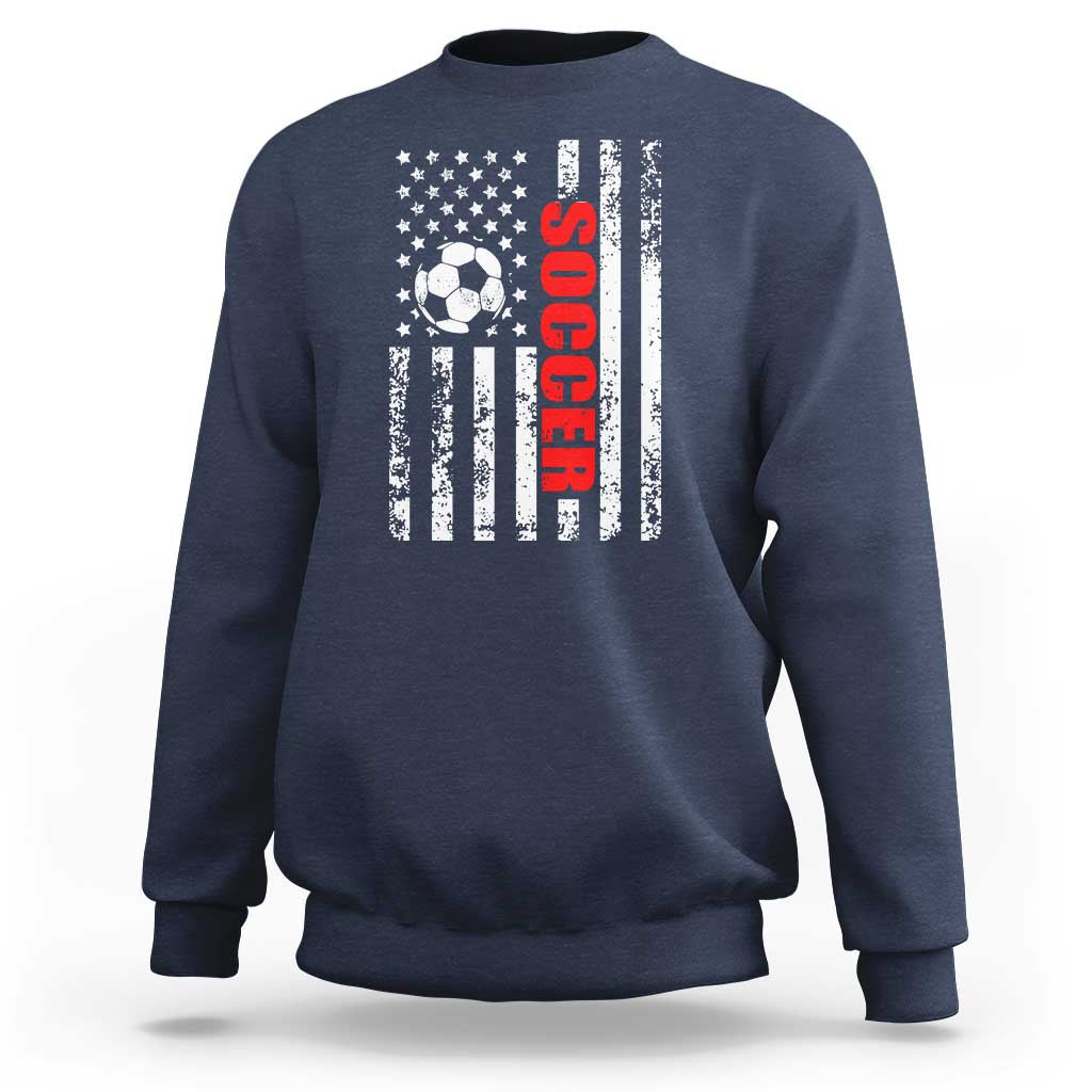 Distressed USA Flag Soccer Player Sweatshirt Patriotic American Football Lover
