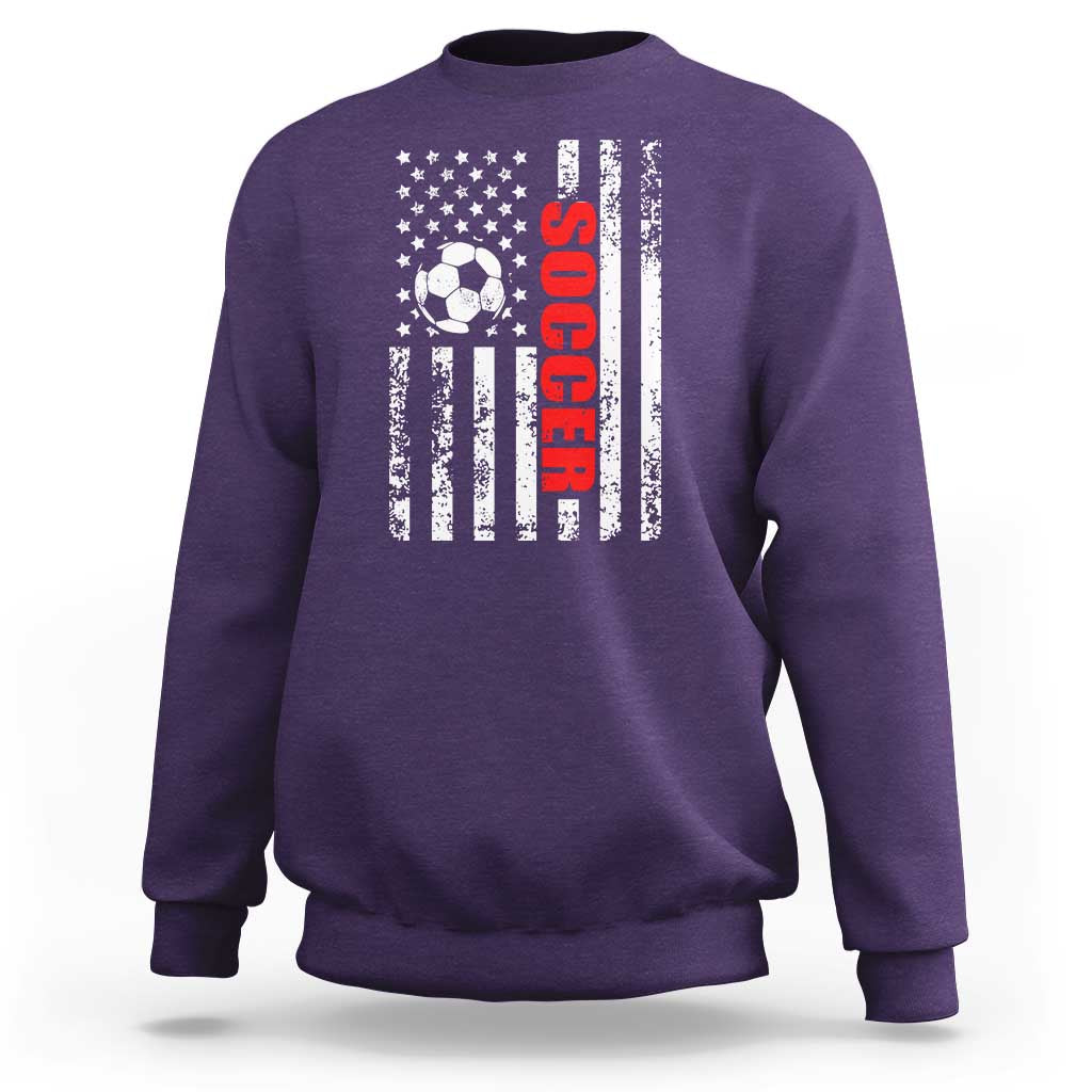 Distressed USA Flag Soccer Player Sweatshirt Patriotic American Football Lover