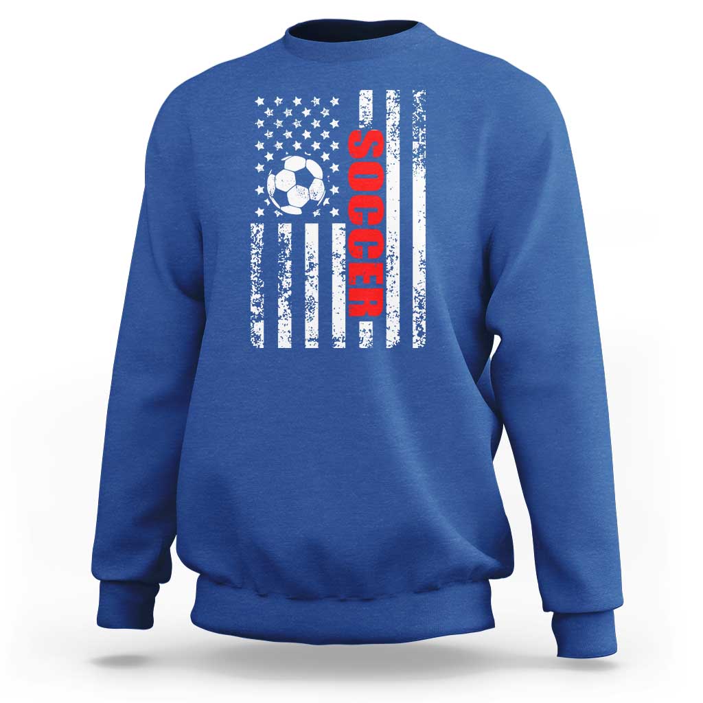 Distressed USA Flag Soccer Player Sweatshirt Patriotic American Football Lover