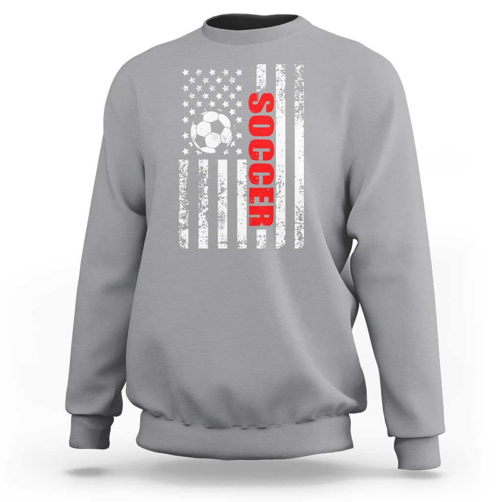 Distressed USA Flag Soccer Player Sweatshirt Patriotic American Football Lover