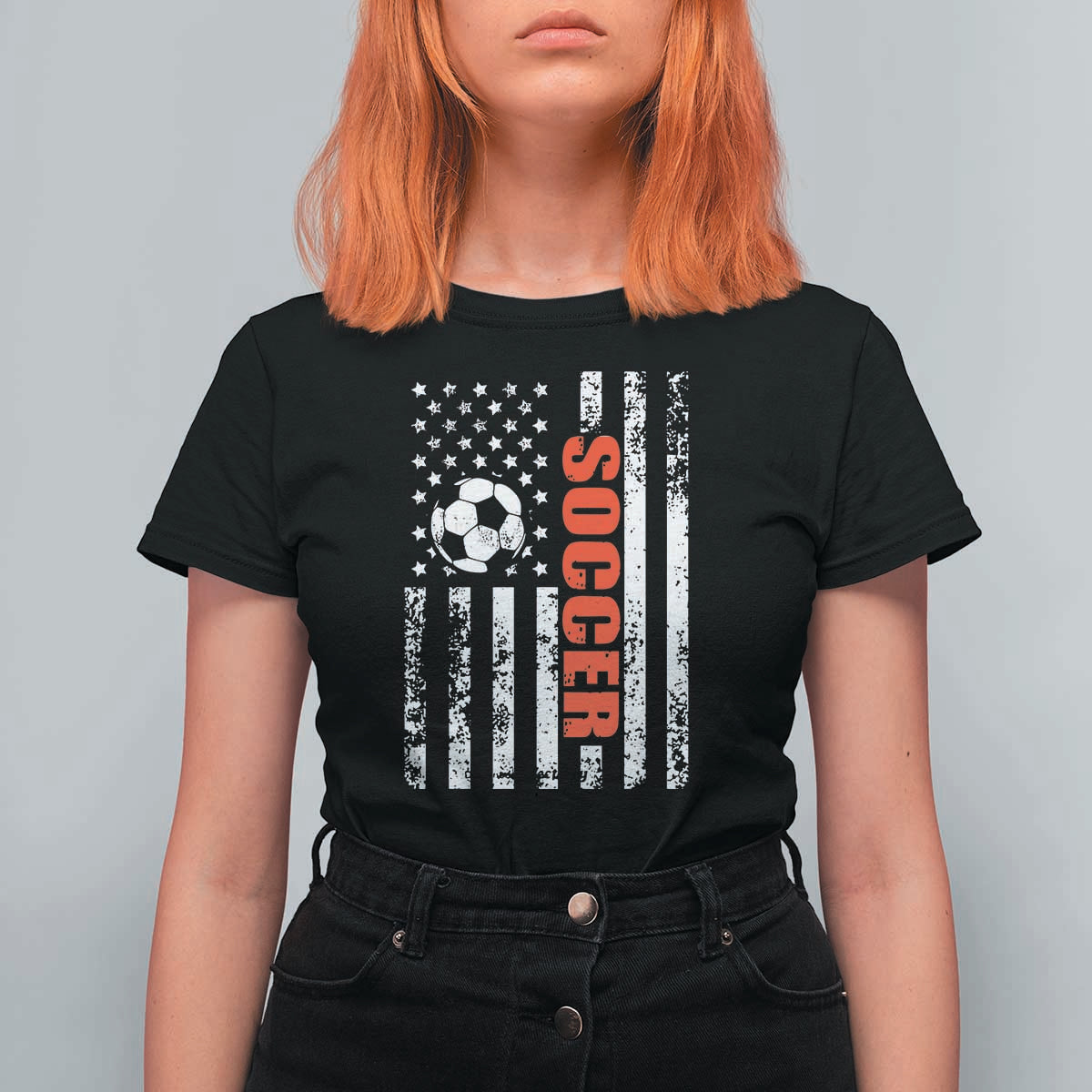 Distressed USA Flag Soccer Player T Shirt For Women Patriotic American Football Lover