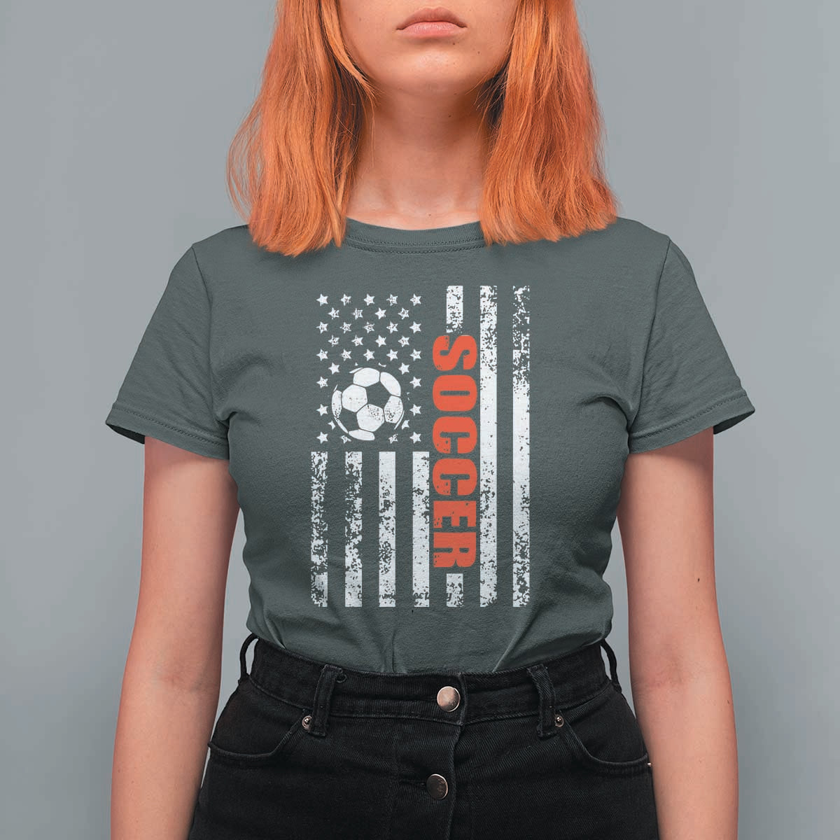 Distressed USA Flag Soccer Player T Shirt For Women Patriotic American Football Lover