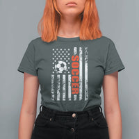 Distressed USA Flag Soccer Player T Shirt For Women Patriotic American Football Lover