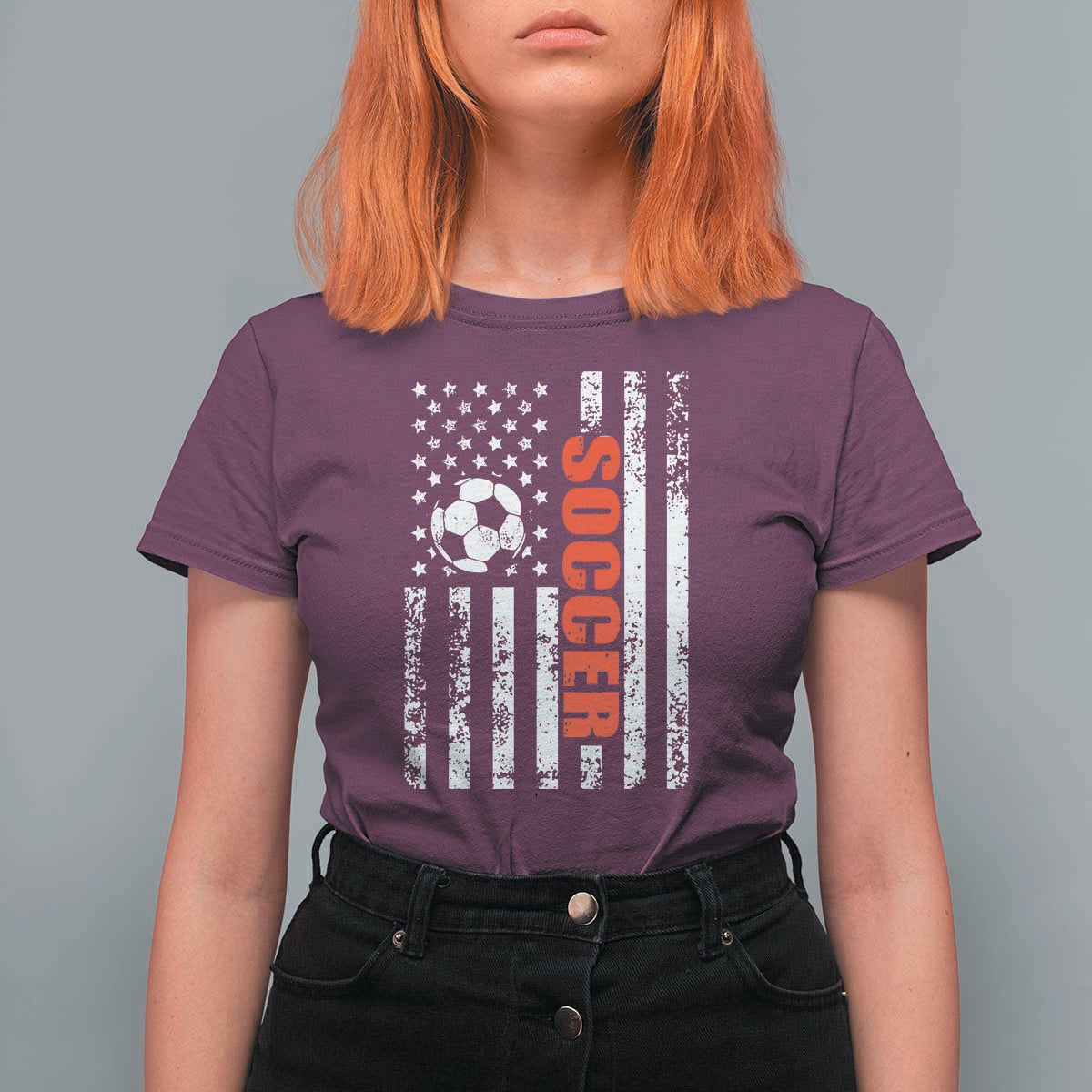 Distressed USA Flag Soccer Player T Shirt For Women Patriotic American Football Lover