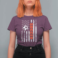 Distressed USA Flag Soccer Player T Shirt For Women Patriotic American Football Lover