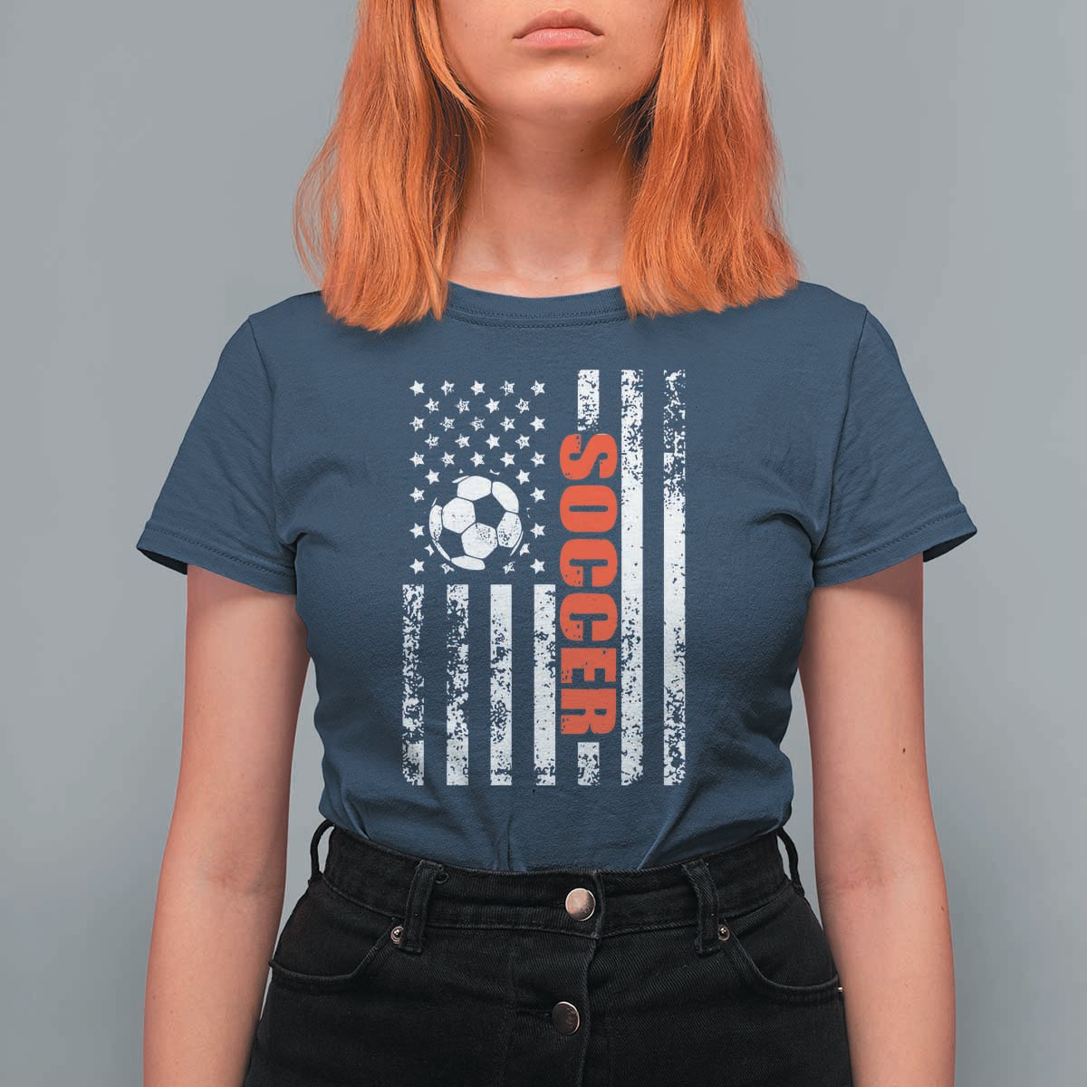 Distressed USA Flag Soccer Player T Shirt For Women Patriotic American Football Lover