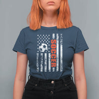 Distressed USA Flag Soccer Player T Shirt For Women Patriotic American Football Lover