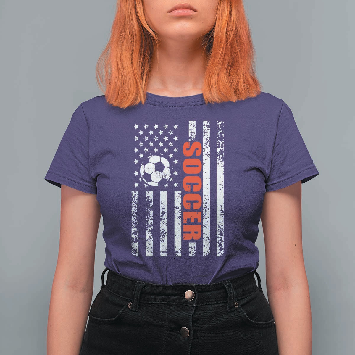 Distressed USA Flag Soccer Player T Shirt For Women Patriotic American Football Lover