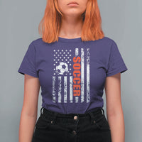 Distressed USA Flag Soccer Player T Shirt For Women Patriotic American Football Lover