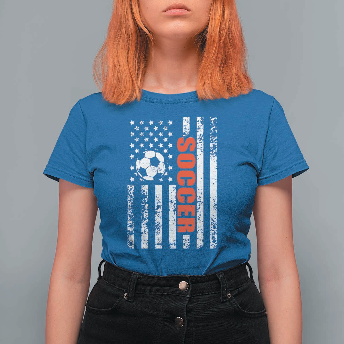 Distressed USA Flag Soccer Player T Shirt For Women Patriotic American Football Lover