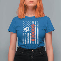Distressed USA Flag Soccer Player T Shirt For Women Patriotic American Football Lover