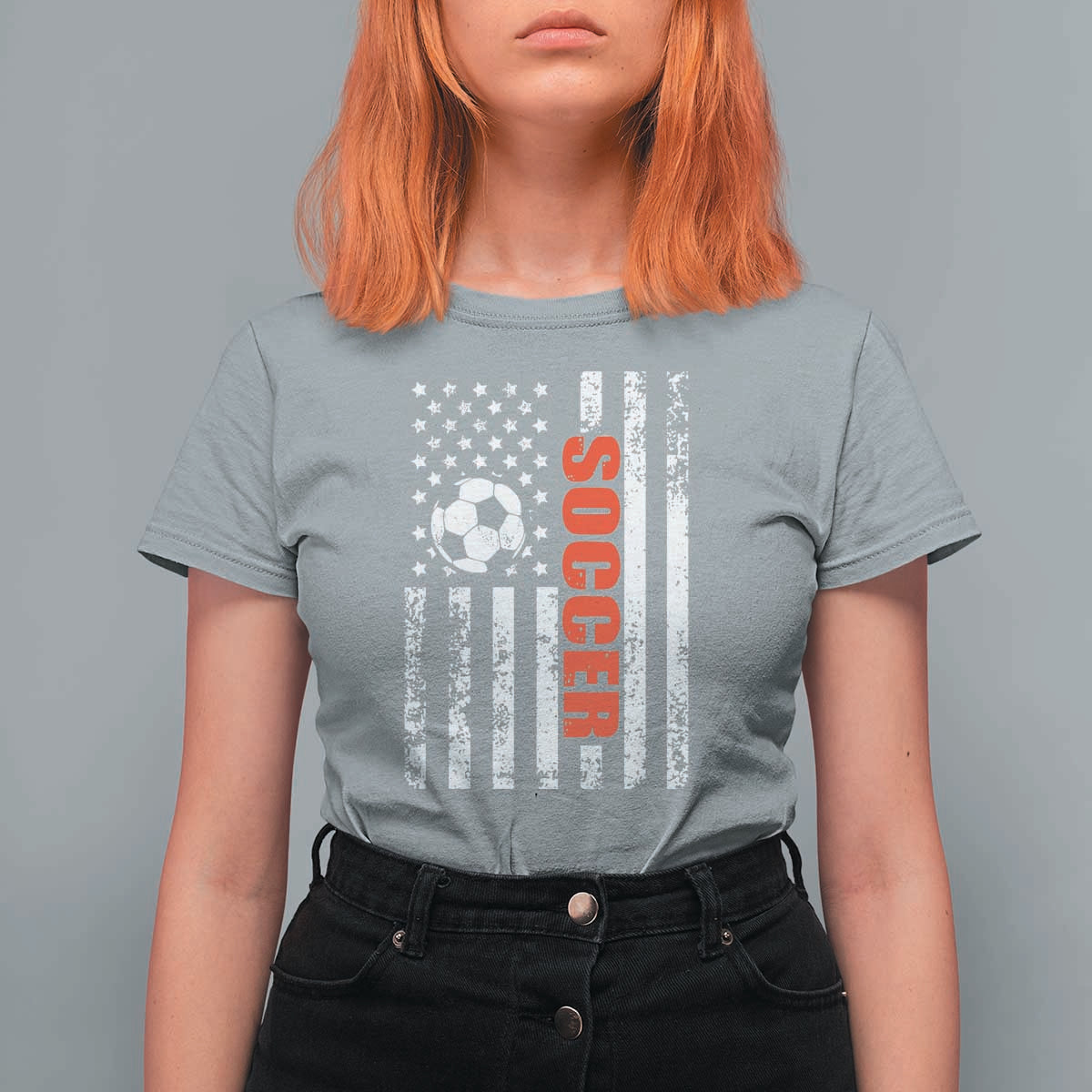 Distressed USA Flag Soccer Player T Shirt For Women Patriotic American Football Lover