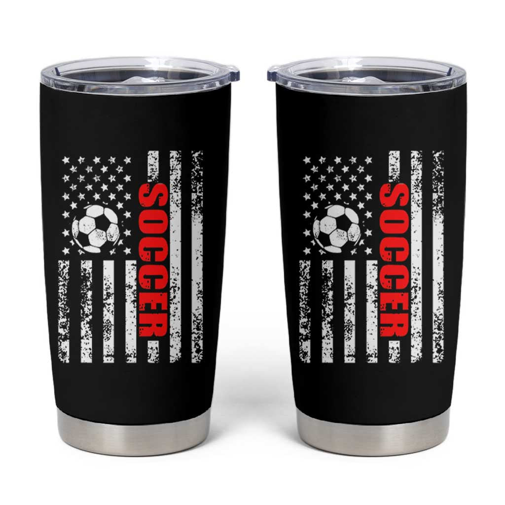 Distressed USA Flag Soccer Player Tumbler Cup Patriotic American Football Lover