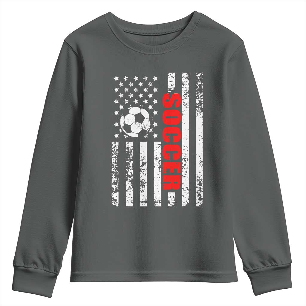 Distressed USA Flag Soccer Player Youth Sweatshirt Patriotic American Football Lover