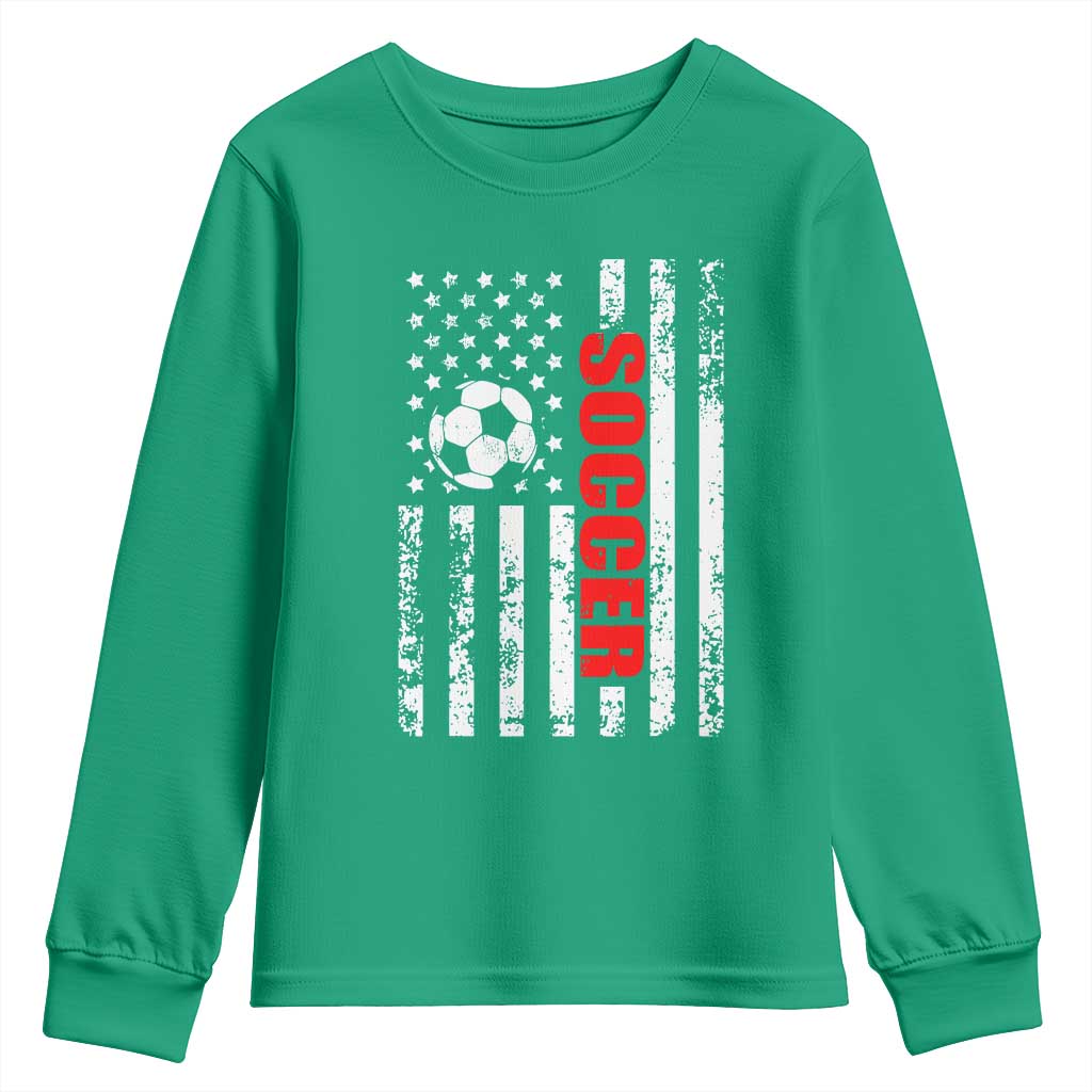 Distressed USA Flag Soccer Player Youth Sweatshirt Patriotic American Football Lover