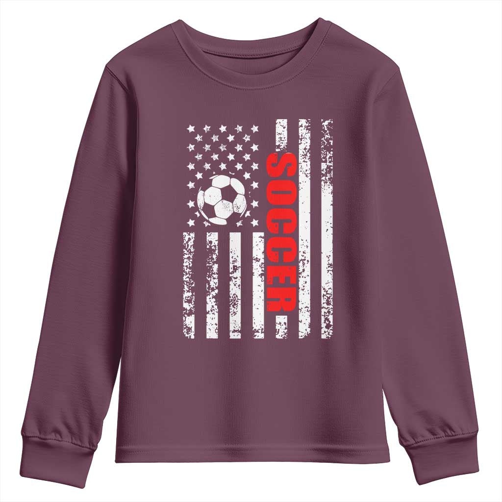 Distressed USA Flag Soccer Player Youth Sweatshirt Patriotic American Football Lover