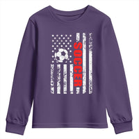 Distressed USA Flag Soccer Player Youth Sweatshirt Patriotic American Football Lover