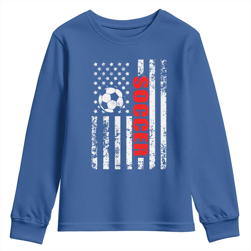 Distressed USA Flag Soccer Player Youth Sweatshirt Patriotic American Football Lover