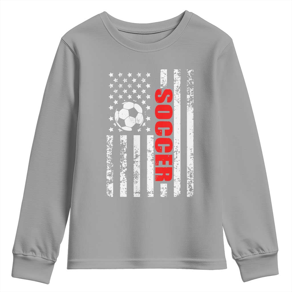 Distressed USA Flag Soccer Player Youth Sweatshirt Patriotic American Football Lover