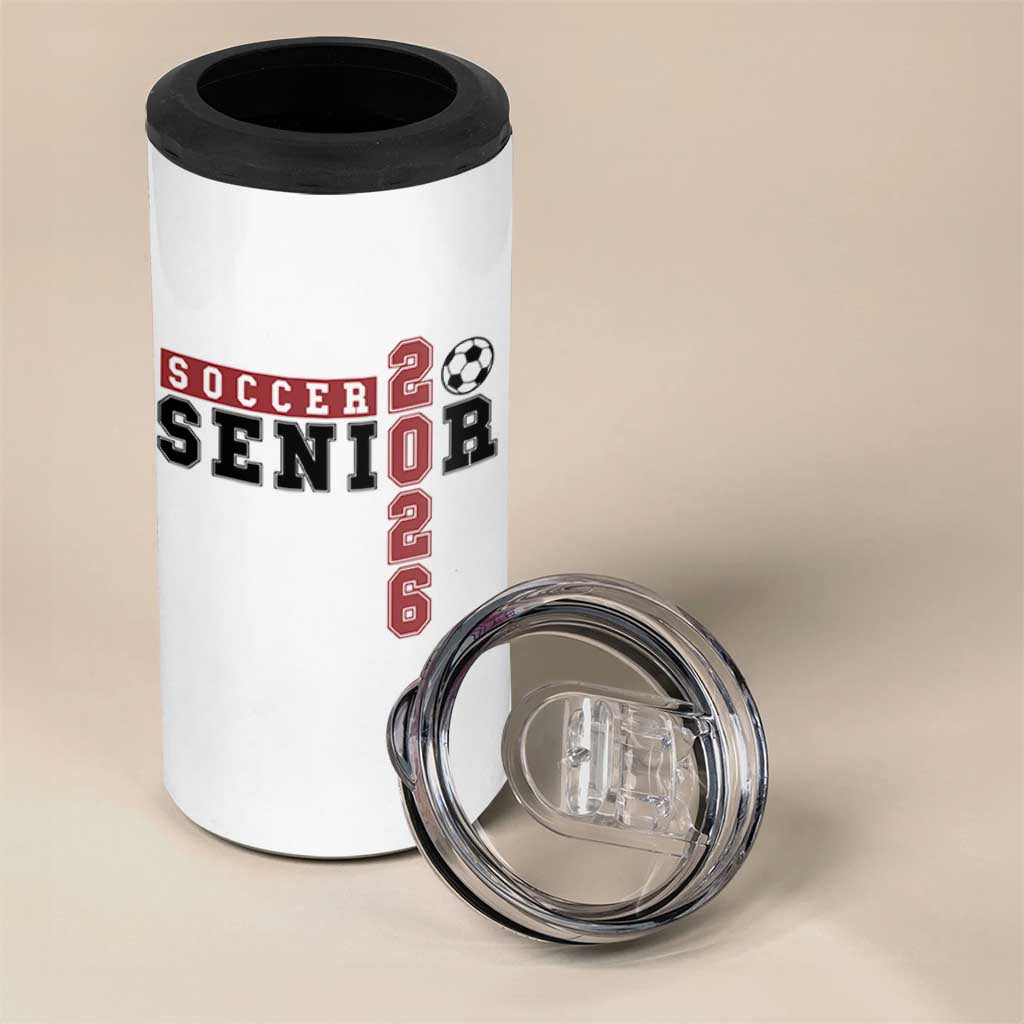 Soccer Senior Class of 2026 Typography Graphic 4 in 1 Can Cooler Tumbler High School Varsity Athlete Graduation Gift