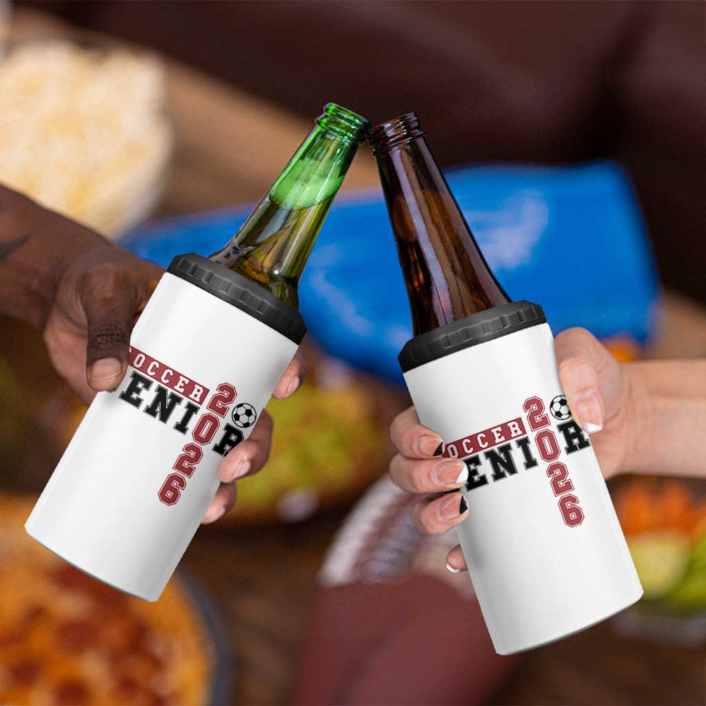 Soccer Senior Class of 2026 Typography Graphic 4 in 1 Can Cooler Tumbler High School Varsity Athlete Graduation Gift