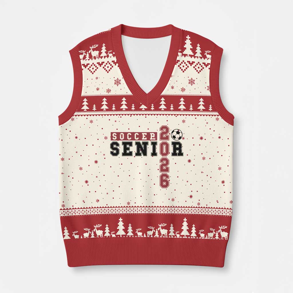 Soccer Senior Class of 2026 Typography Graphic V-Neck Knit Sweater Vest High School Varsity Athlete Graduation Gift