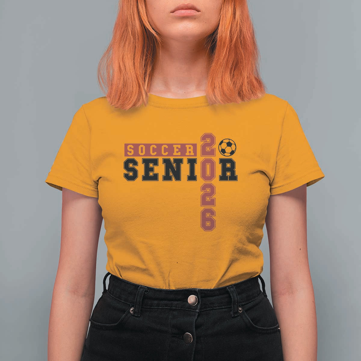 Soccer Senior Class of 2026 Typography Graphic T Shirt For Women High School Varsity Athlete Graduation Gift