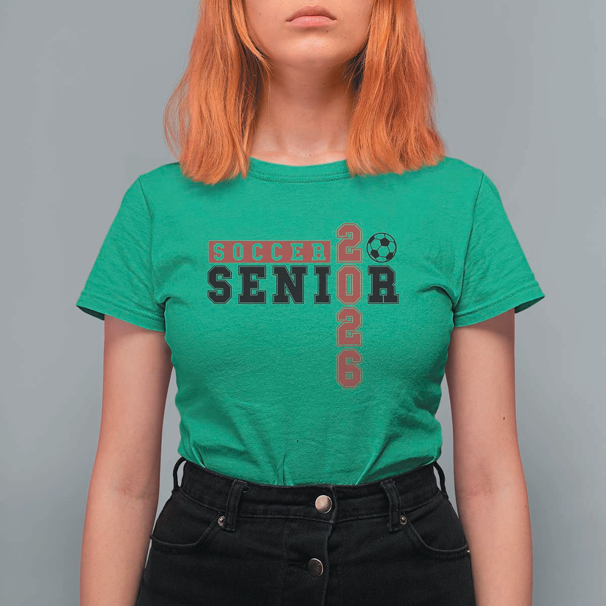Soccer Senior Class of 2026 Typography Graphic T Shirt For Women High School Varsity Athlete Graduation Gift