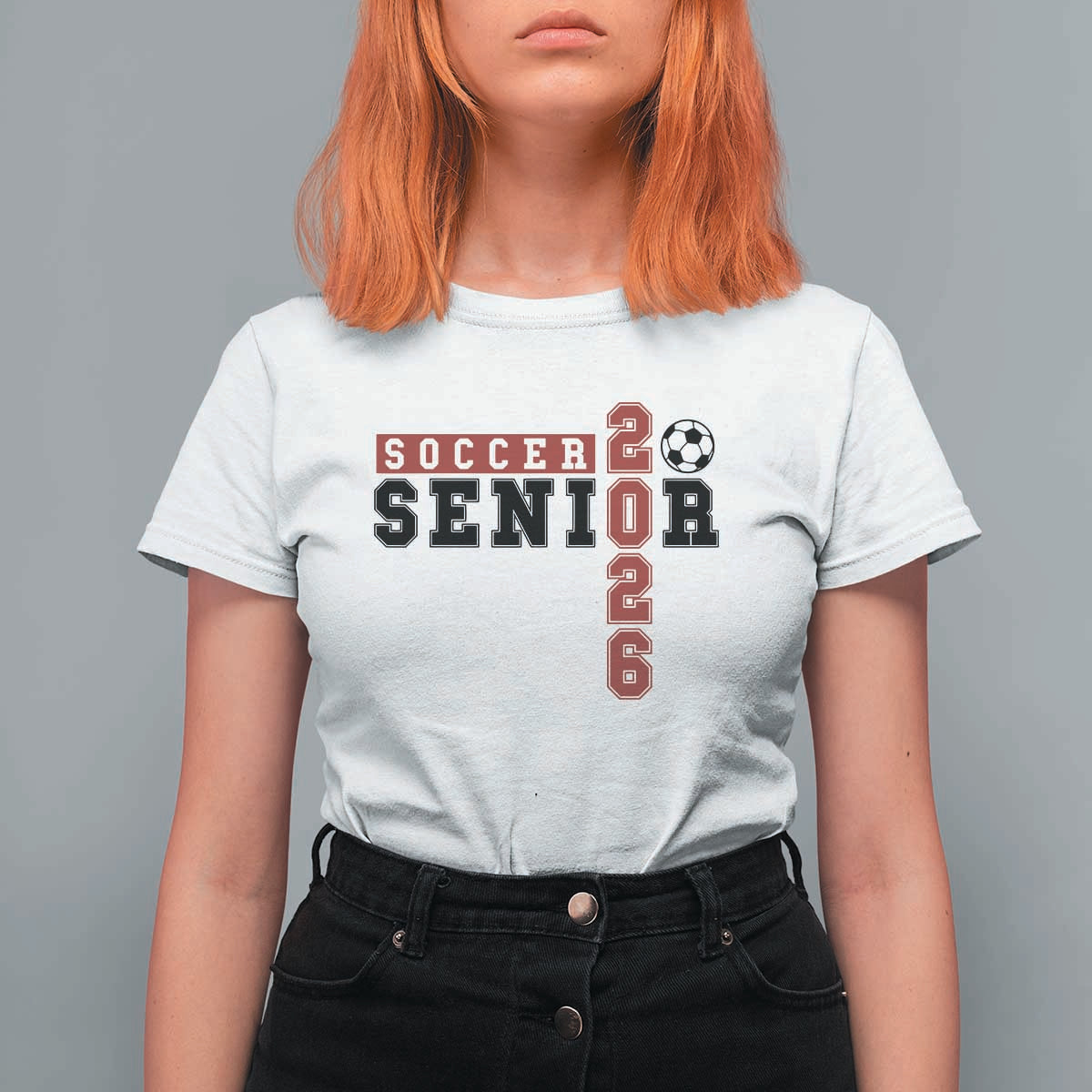 Soccer Senior Class of 2026 Typography Graphic T Shirt For Women High School Varsity Athlete Graduation Gift