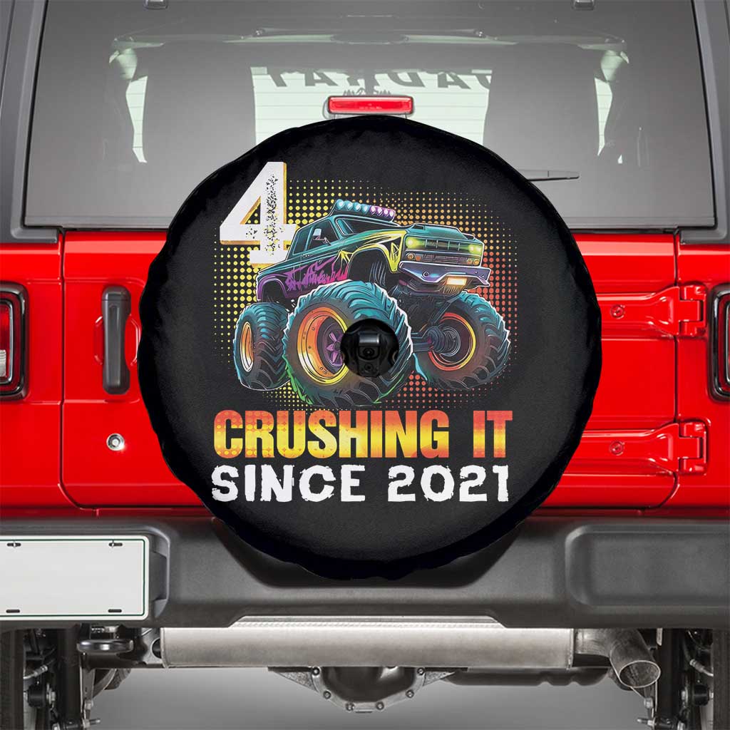 Monster Truck Birthday Spare Tire Cover Happy 4th Bday Party 4 Years Old Boy
