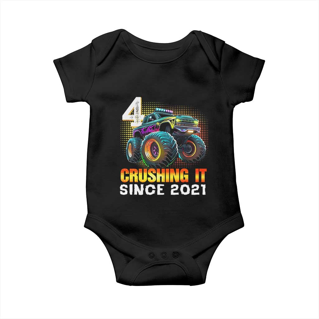 Monster Truck Birthday Baby Onesie Happy 4th Bday Party 4 Years Old Boy
