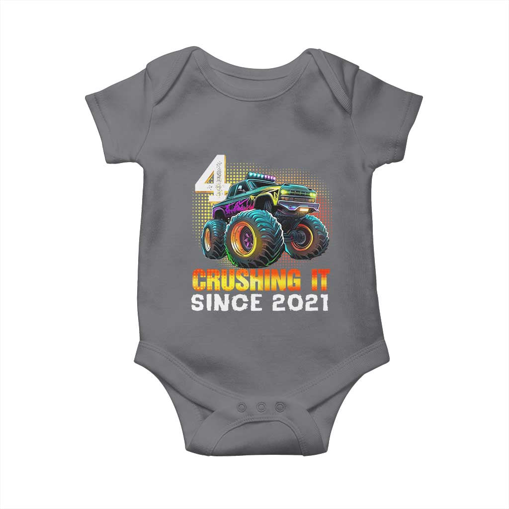 Monster Truck Birthday Baby Onesie Happy 4th Bday Party 4 Years Old Boy