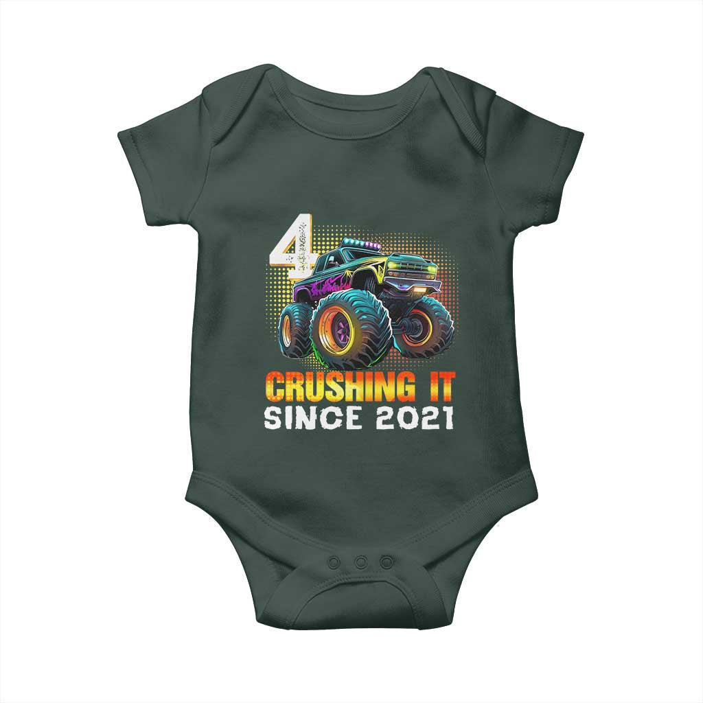 Monster Truck Birthday Baby Onesie Happy 4th Bday Party 4 Years Old Boy