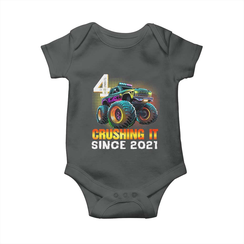 Monster Truck Birthday Baby Onesie Happy 4th Bday Party 4 Years Old Boy
