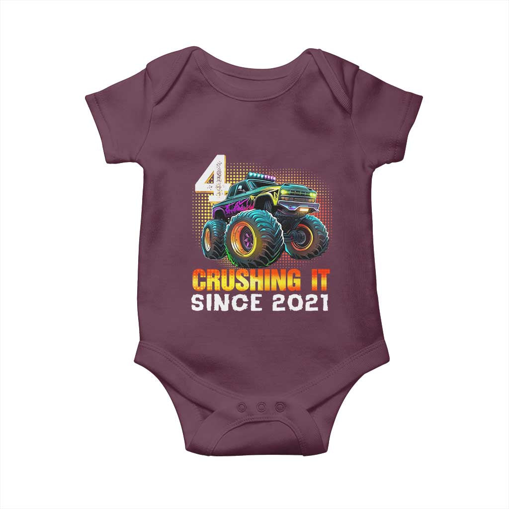 Monster Truck Birthday Baby Onesie Happy 4th Bday Party 4 Years Old Boy
