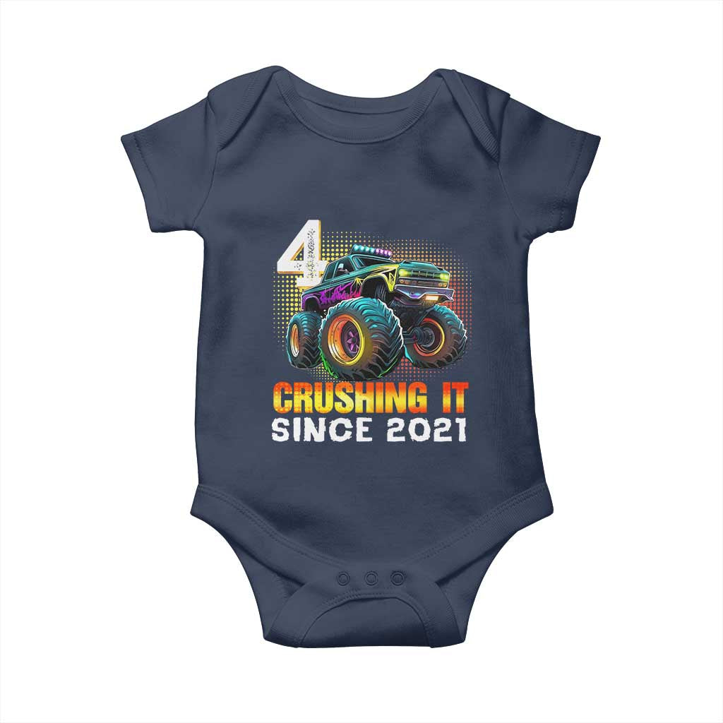 Monster Truck Birthday Baby Onesie Happy 4th Bday Party 4 Years Old Boy