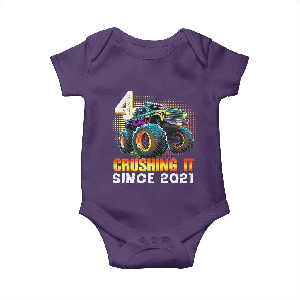 Monster Truck Birthday Baby Onesie Happy 4th Bday Party 4 Years Old Boy