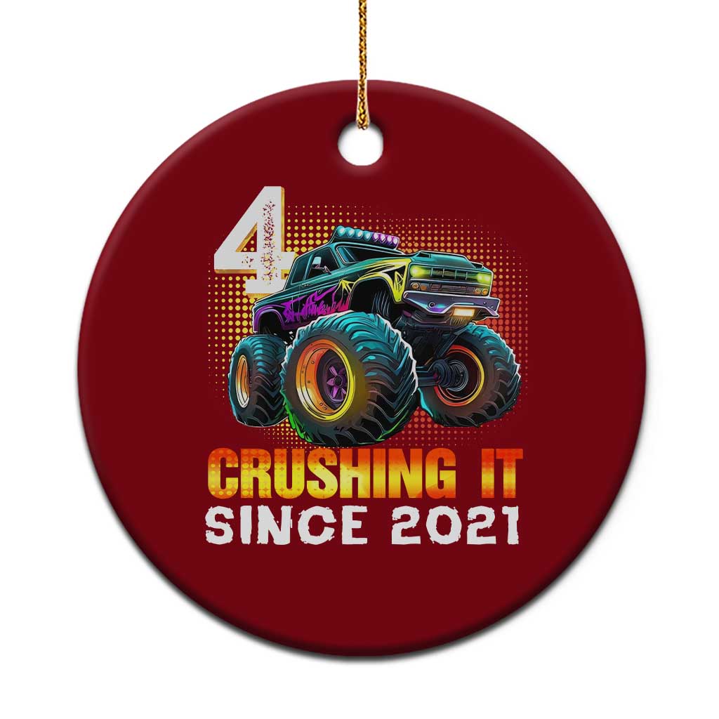 Monster Truck Birthday Ceramic Ornament Happy 4th Bday Party 4 Years Old Boy - Wonder Print Shop