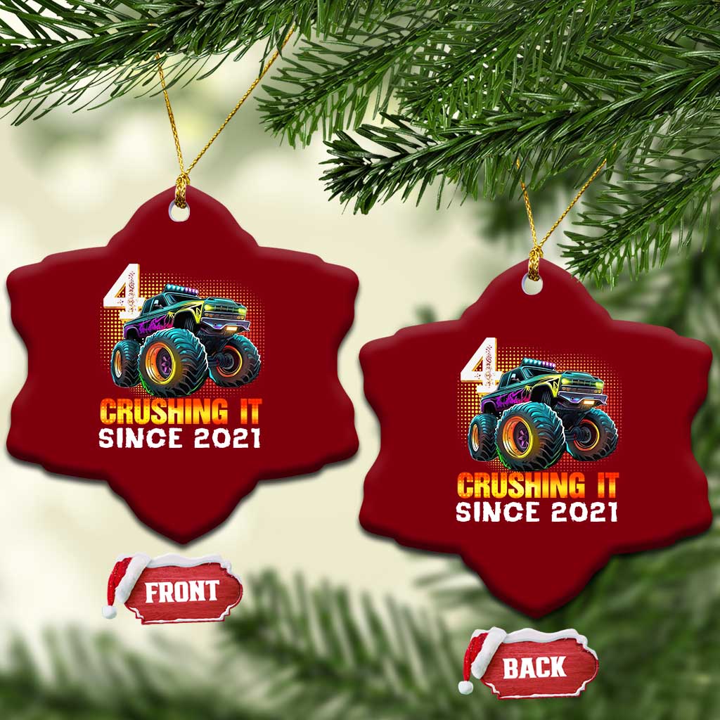 Monster Truck Birthday Ceramic Ornament Happy 4th Bday Party 4 Years Old Boy - Wonder Print Shop