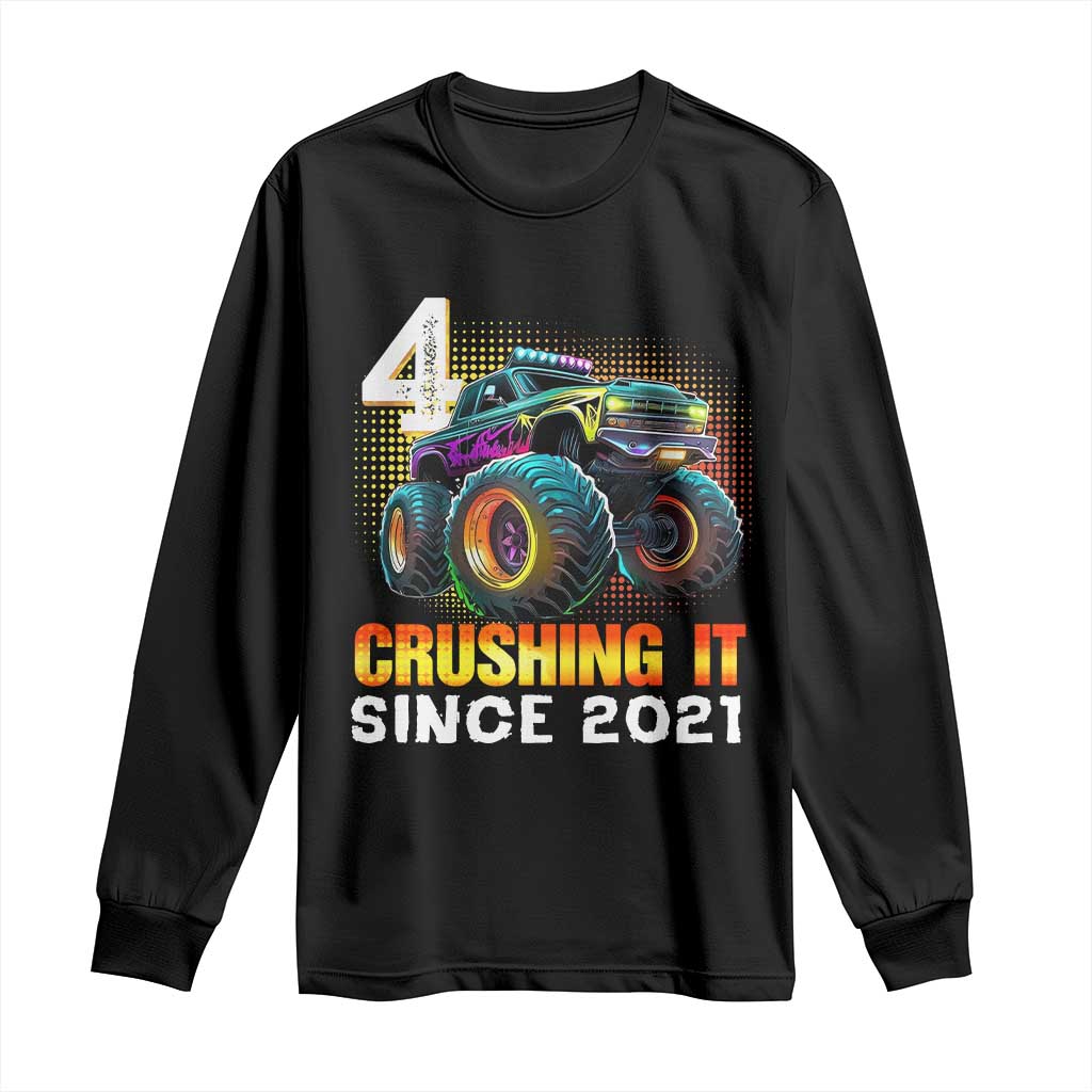 Monster Truck Birthday Long Sleeve Shirt Happy 4th Bday Party 4 Years Old Boy