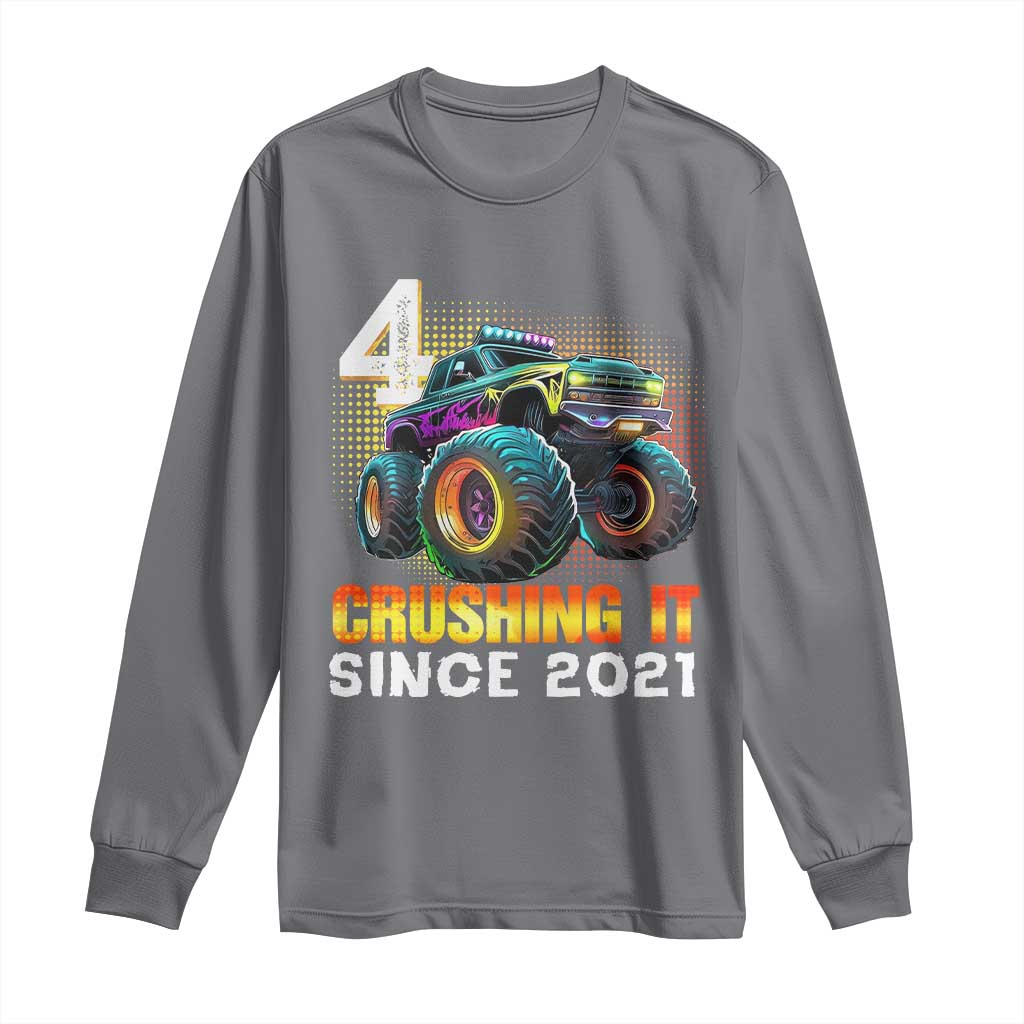 Monster Truck Birthday Long Sleeve Shirt Happy 4th Bday Party 4 Years Old Boy