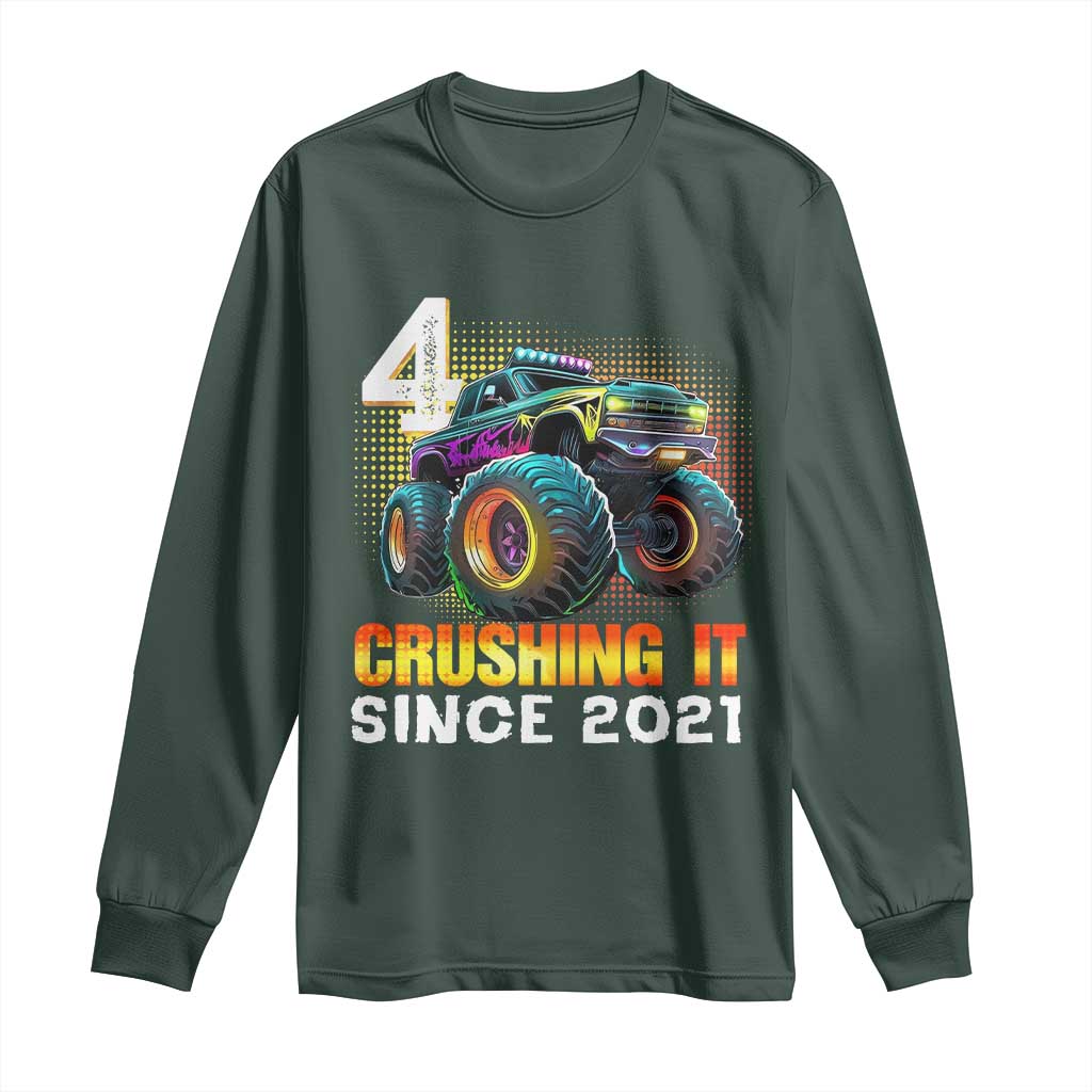 Monster Truck Birthday Long Sleeve Shirt Happy 4th Bday Party 4 Years Old Boy