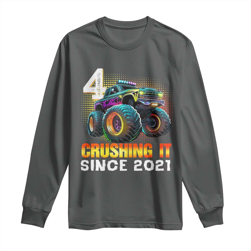 Monster Truck Birthday Long Sleeve Shirt Happy 4th Bday Party 4 Years Old Boy