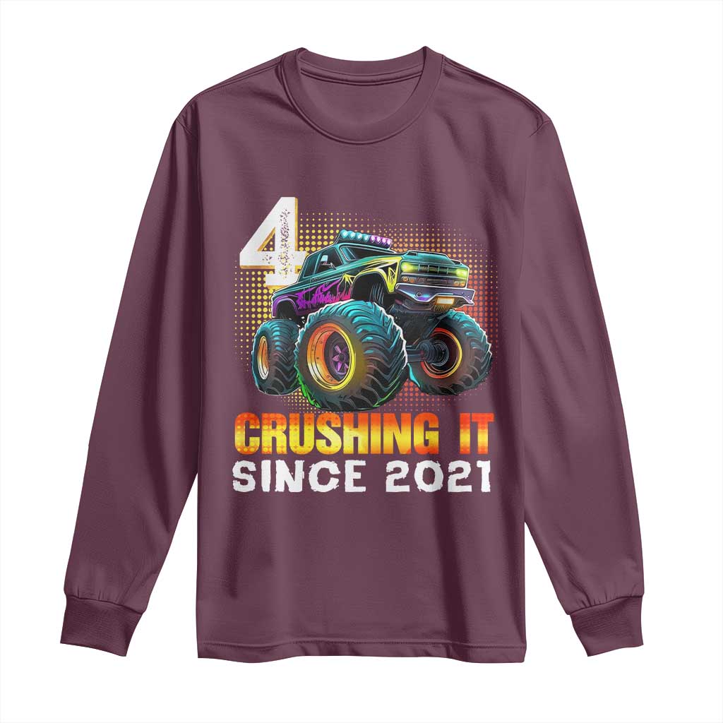 Monster Truck Birthday Long Sleeve Shirt Happy 4th Bday Party 4 Years Old Boy